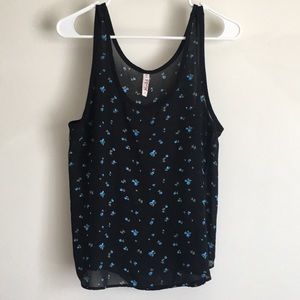 Black Sheer Top with Blue Flowers
